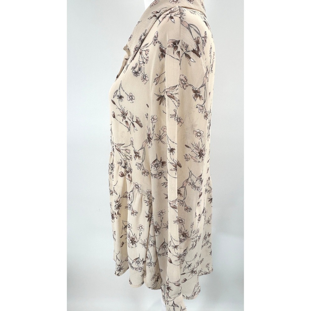 See And Be Seen Womens Cream Floral Long Sleeve Button Front Babydoll Top Size M - Picture 7 of 12